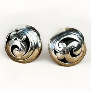 Vintage Sterling Silver 925 Open Work Floral Stud Done Earrings- 6.6g